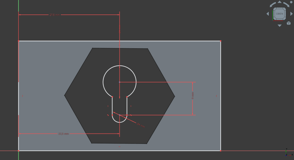 Die Skizzen Ansicht im FreeCAD des Schlüssellochaufhängers